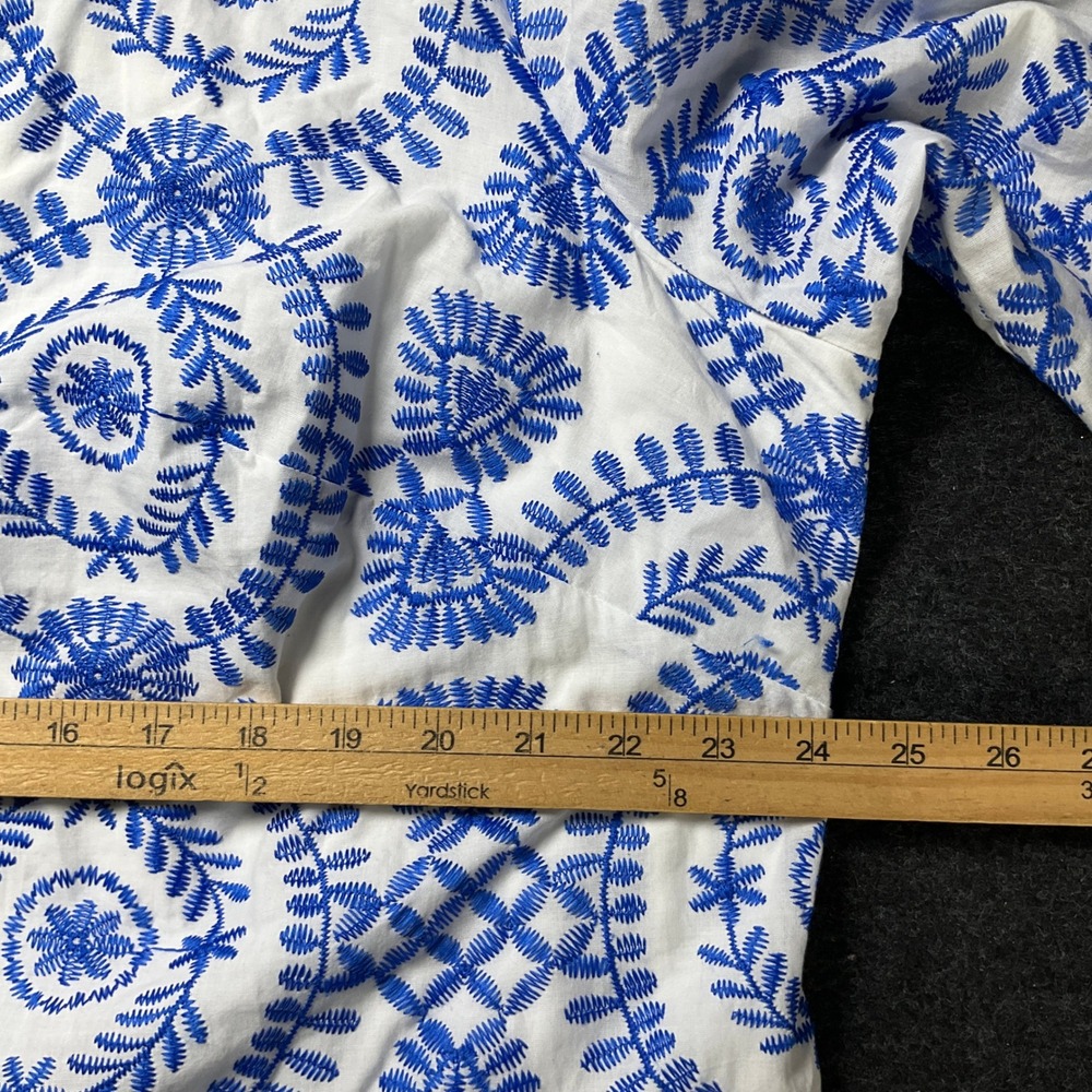 Jessica Howard Dress Womens 18W White Blue Embroidered Medallion Boho Classic - Picture 4 of 9